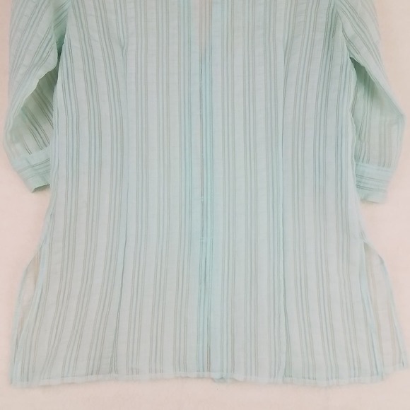 JH Collectibles Womens Blouse S Green Stripe 3/4 Sleeve Semi Sheer Button Shirt - Picture 7 of 10
